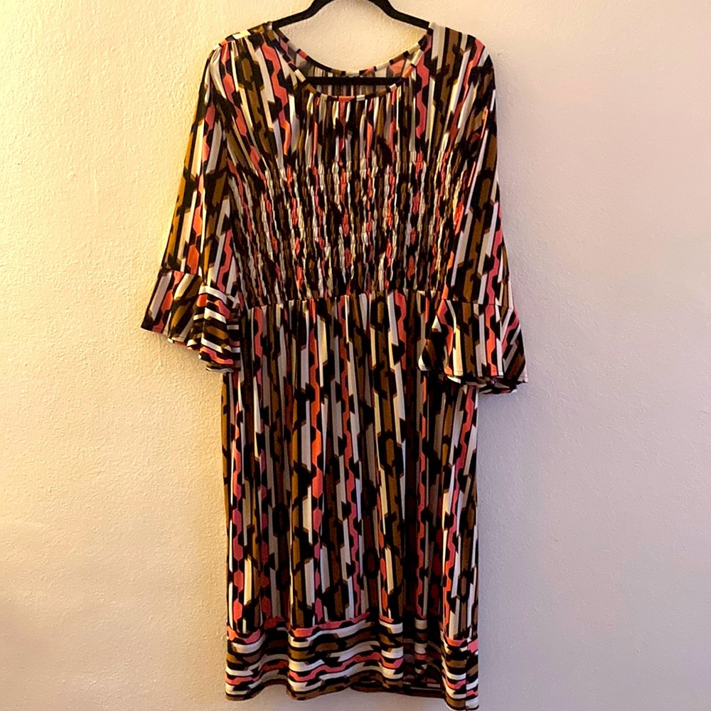 Coral/brown Geometric knee length dress